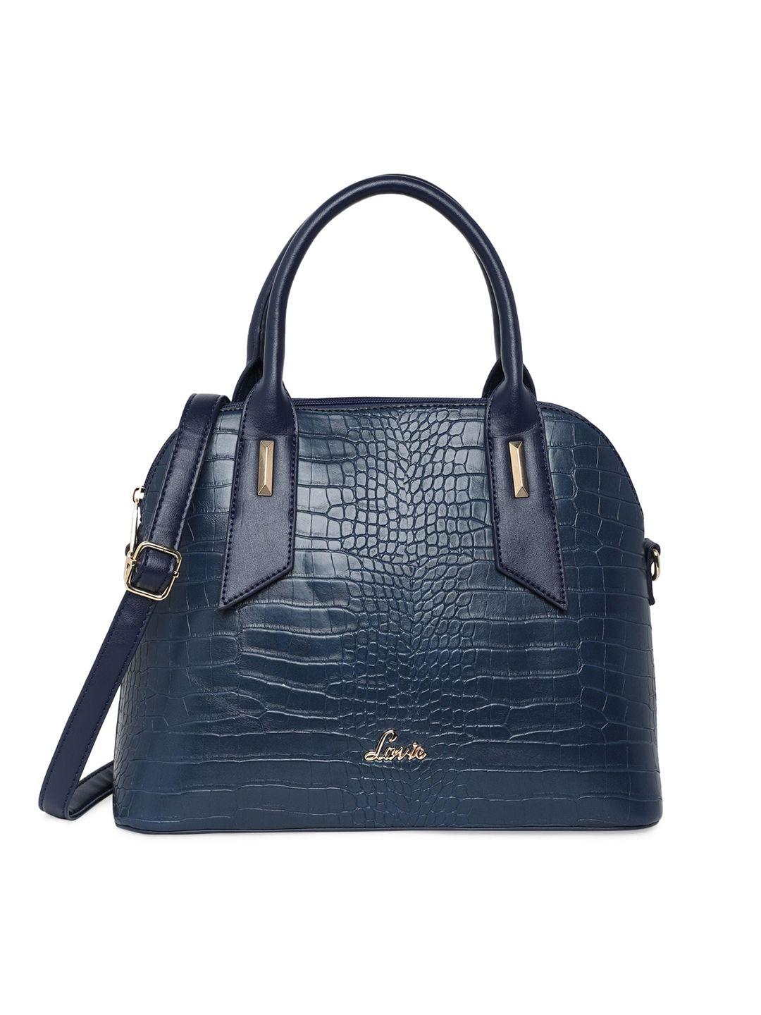 lavie navy blue textured structured handheld bag