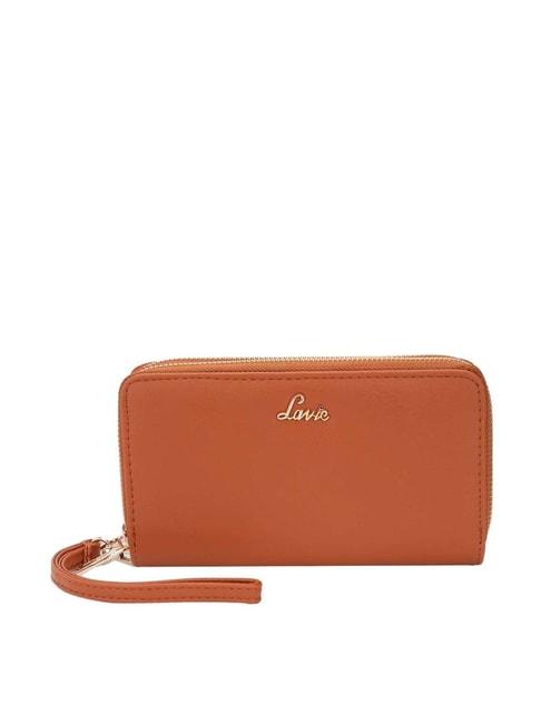 lavie savy tan solid zip around wallet for women