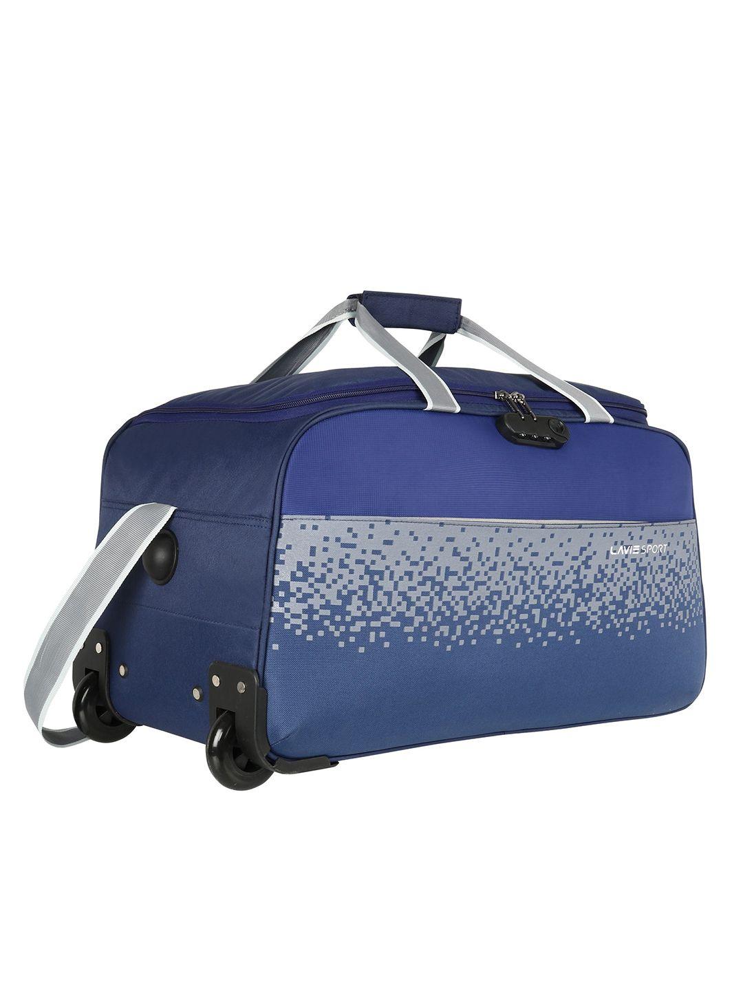 lavie sport unisex blue & grey printed wheel cabin size duffel bag