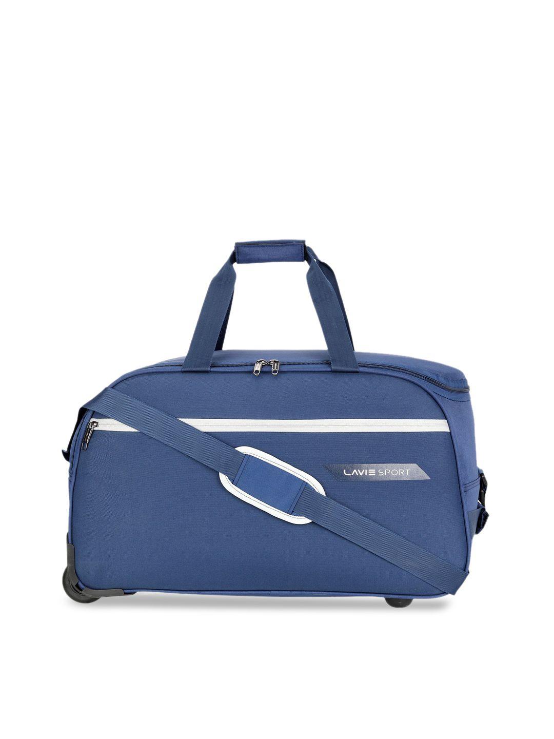 lavie sport unisex navy blue & white solid wheel large duffel bag