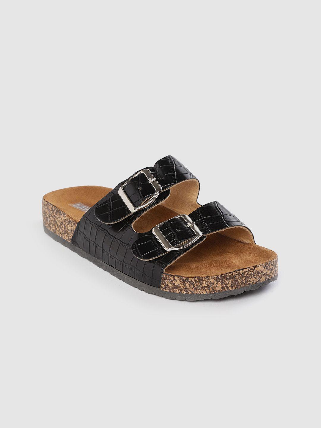 lavie women black croc-textured open toe flats