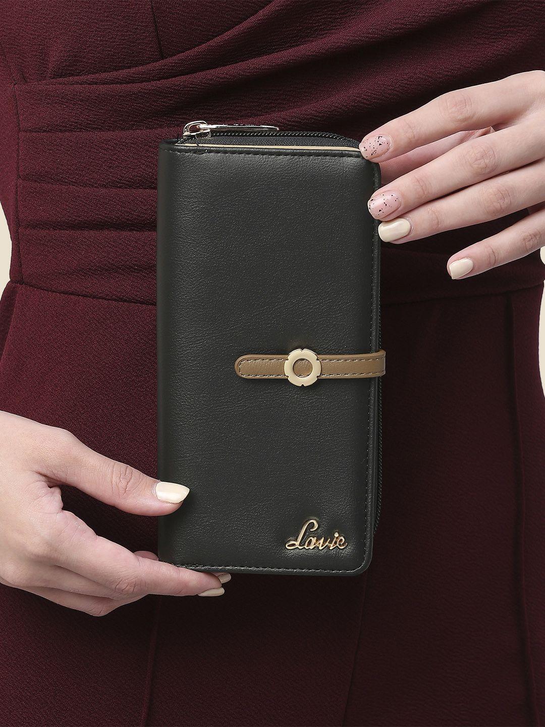 lavie-women-brown-printed-zip-around-wallet