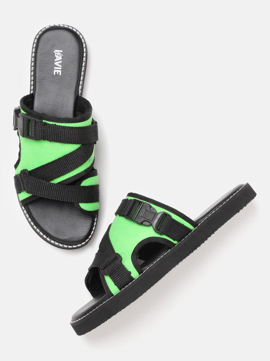lavie women green & black colourblocked open toe flats