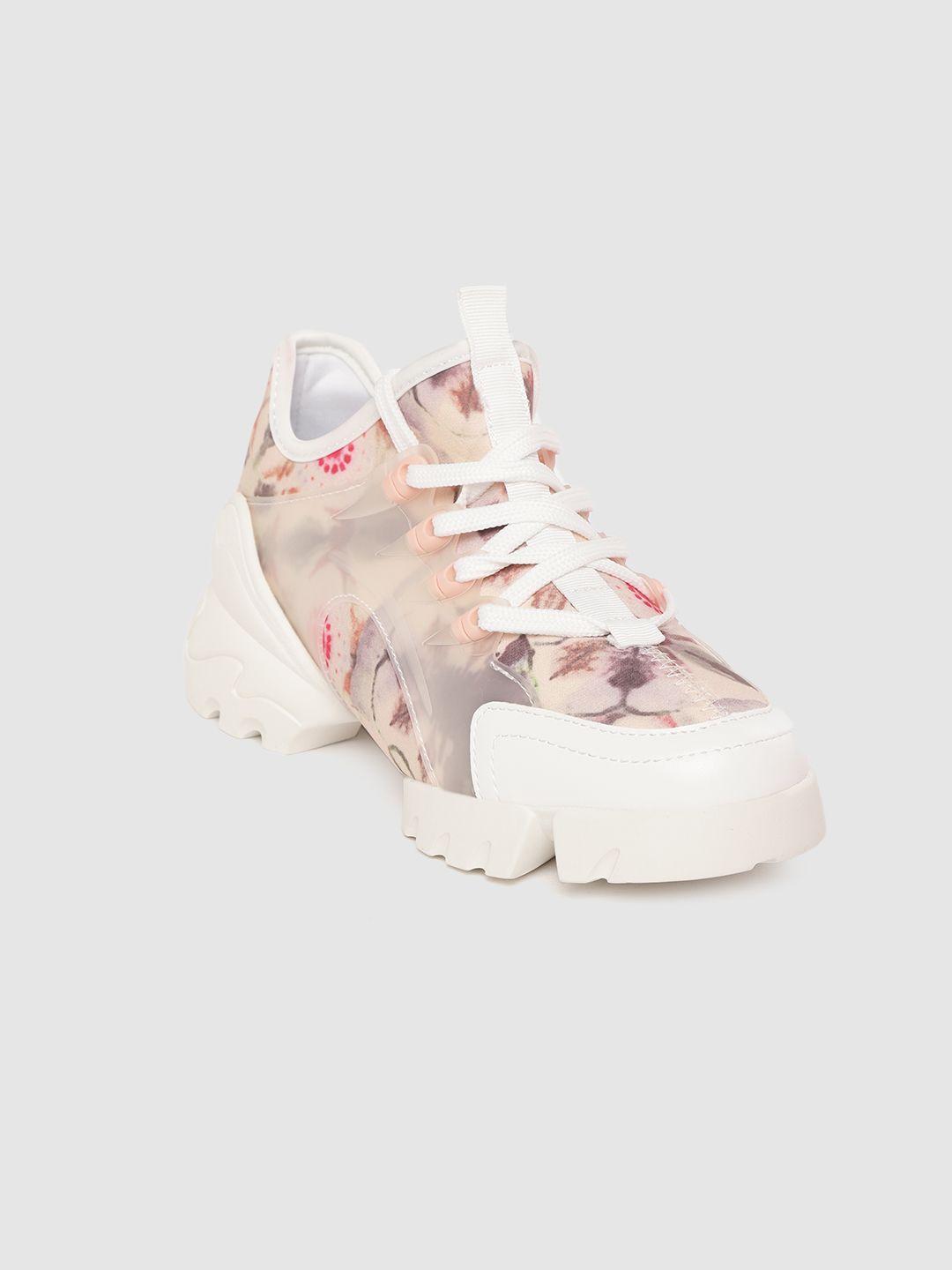 lavie women peach-coloured abstract print sneakers