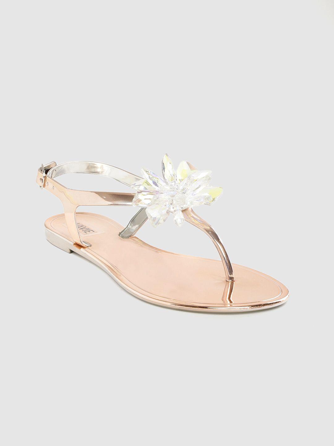 lavie women rose gold-toned solid t-strap flats