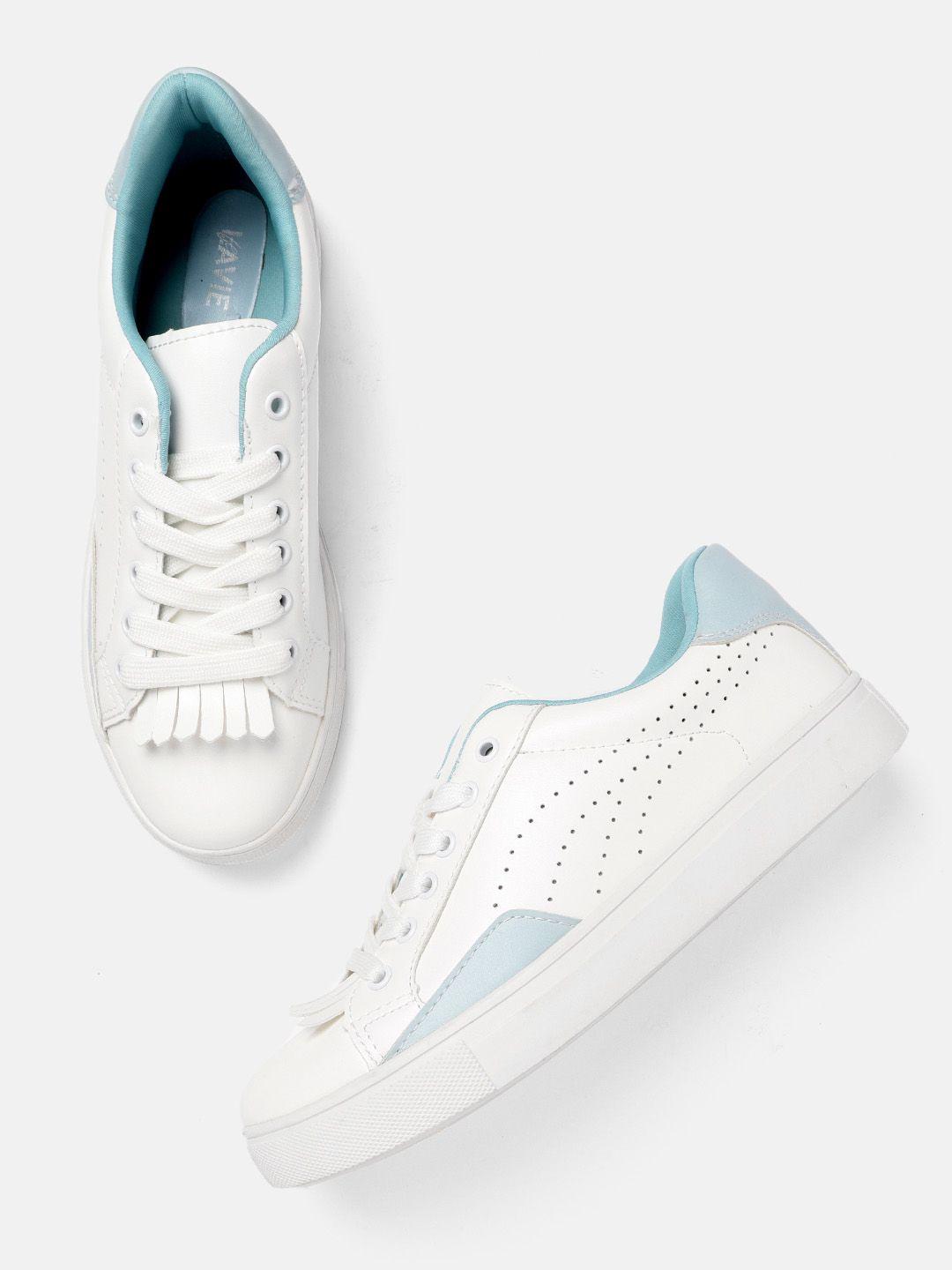 lavie women white & blue perforated solid sneakers