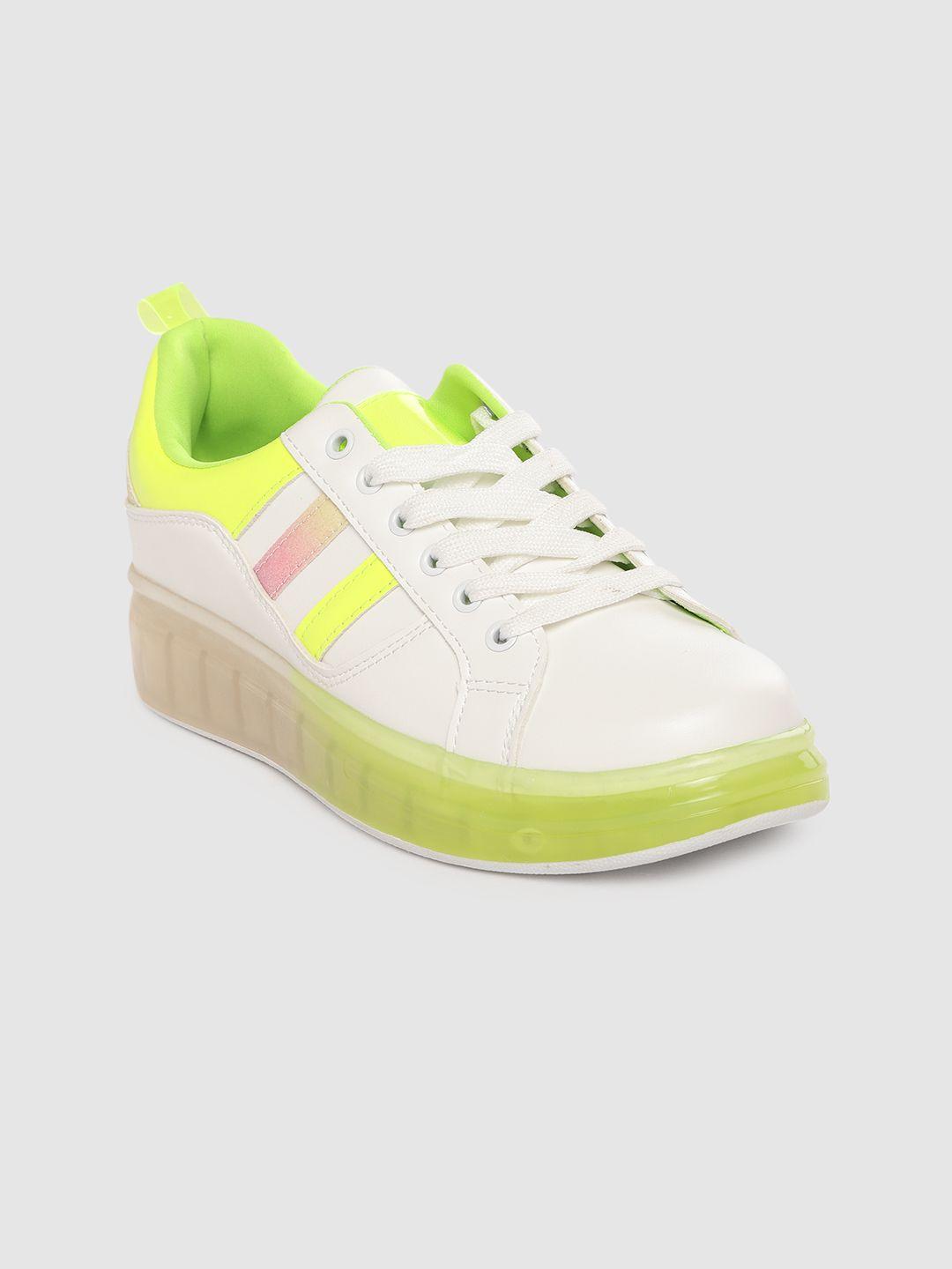 lavie women white & fluorescent green solid sneakers