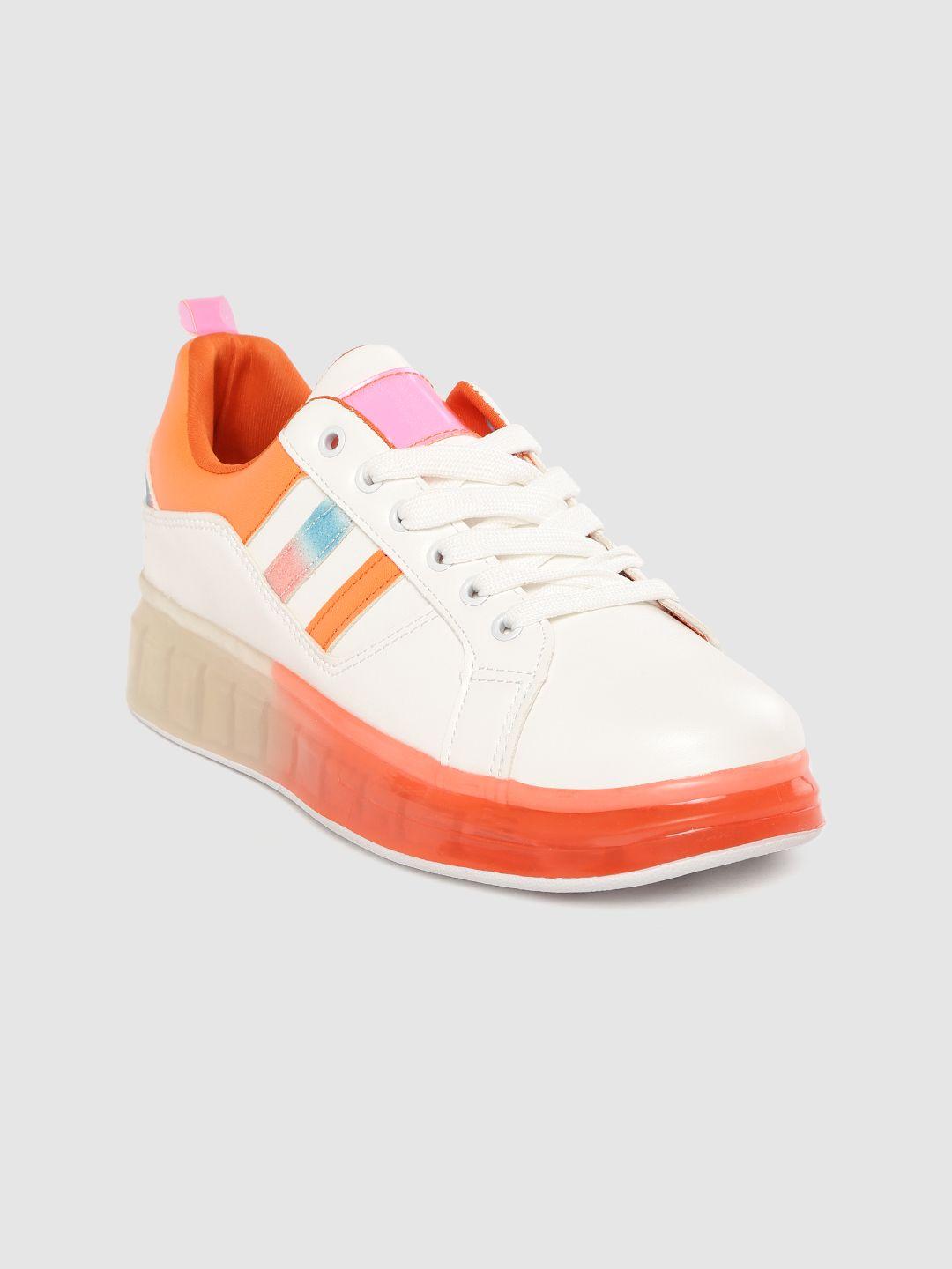 lavie women white & orange colourblocked sneakers