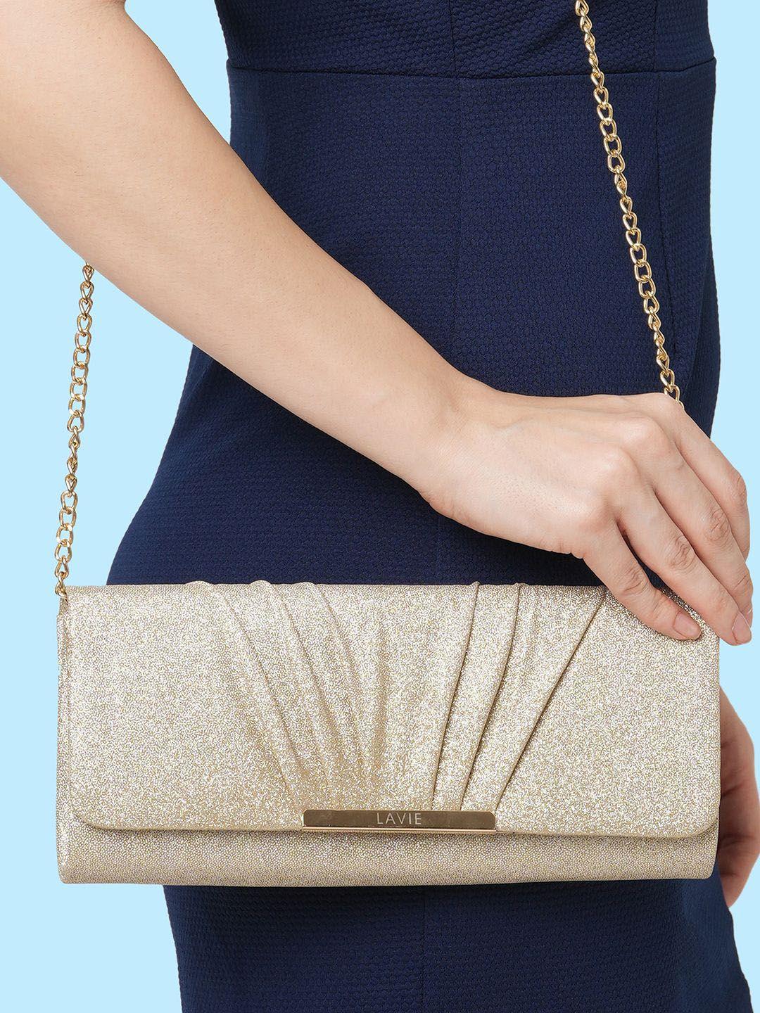 lavie ava gold-toned solid foldover clutch