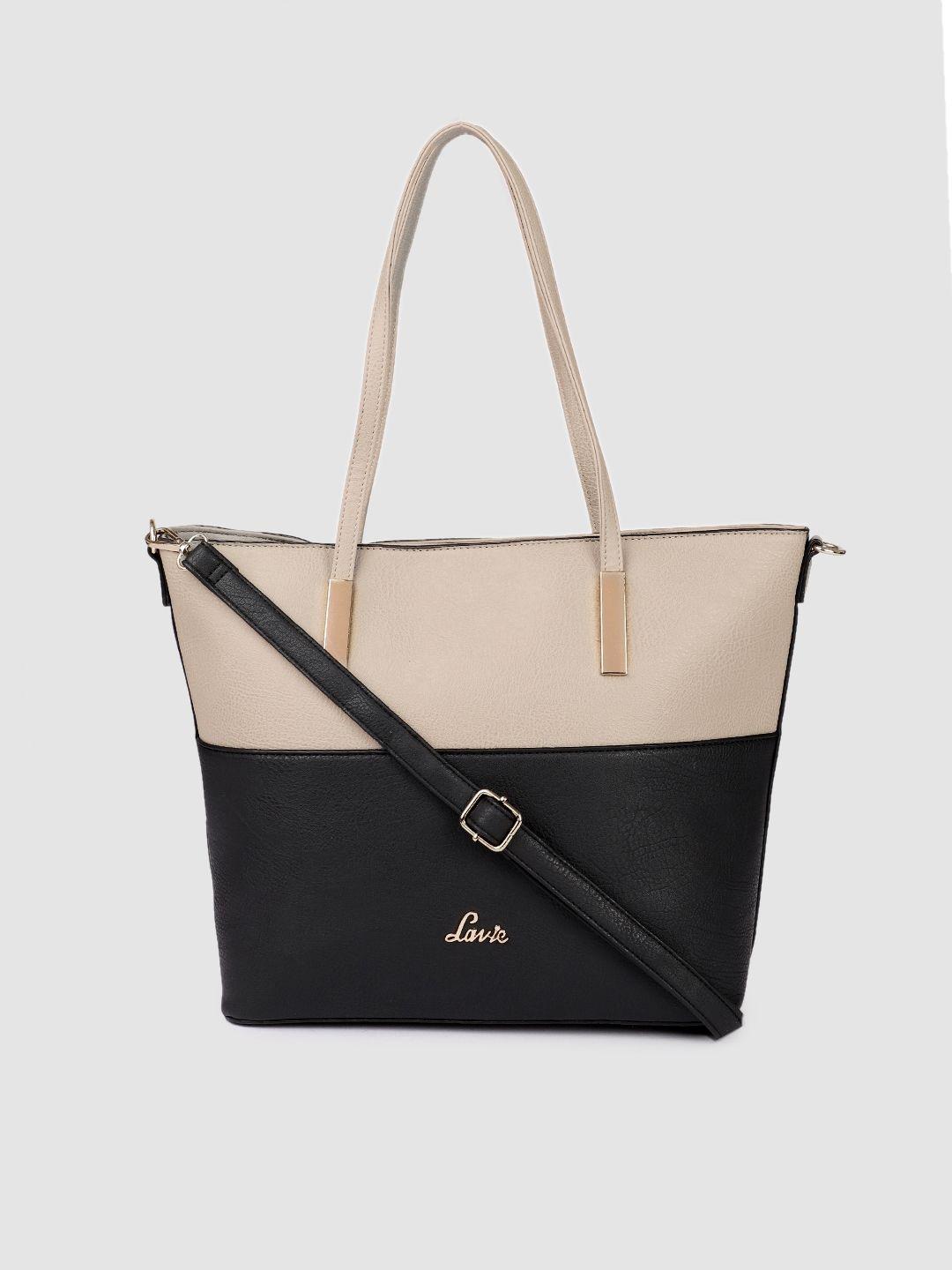 lavie beige & black colourblocked shoulder bag