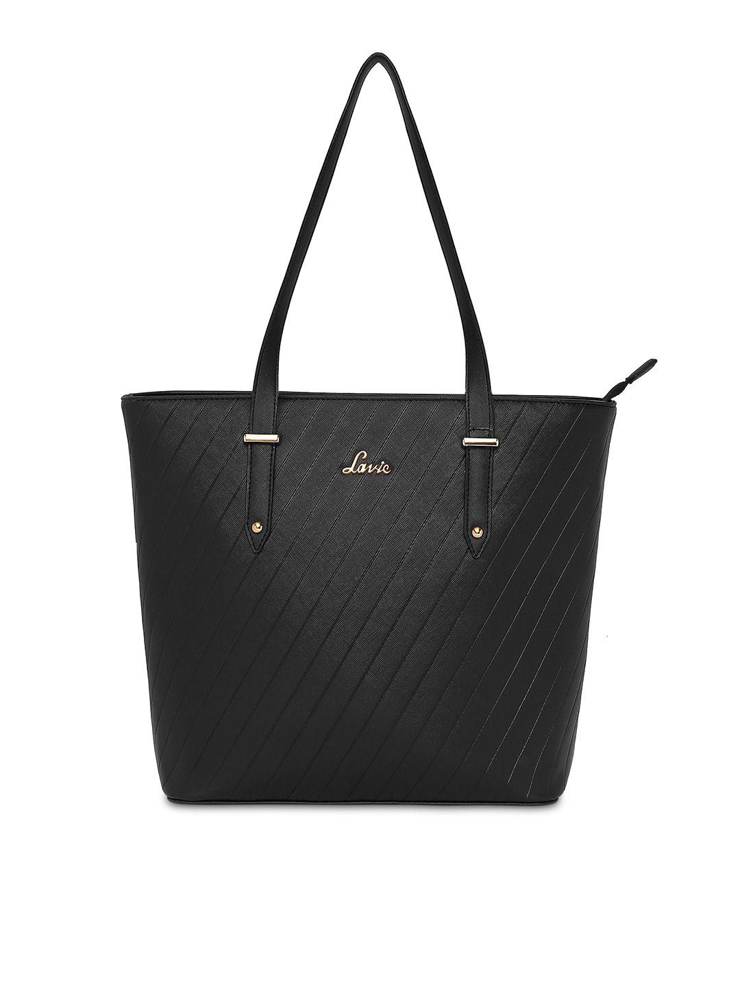 lavie black textured pu structured tote bag