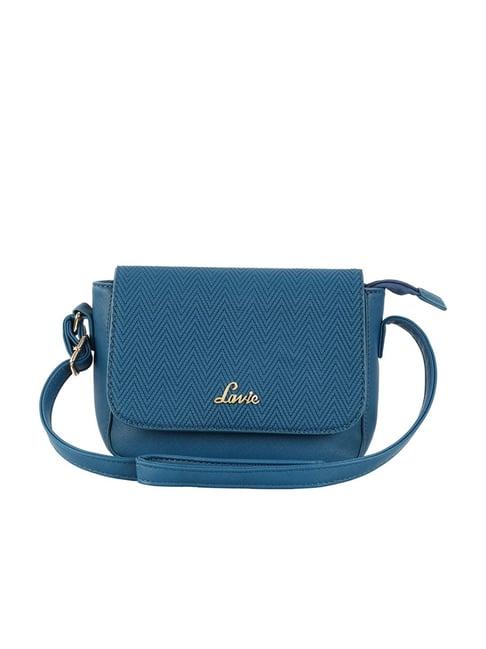 lavie blue polyester textured sling handbag