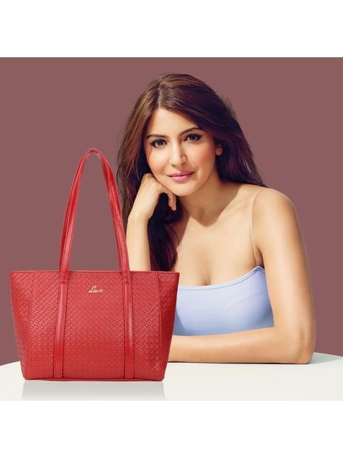 lavie botlo red synthetic textured tote handbag