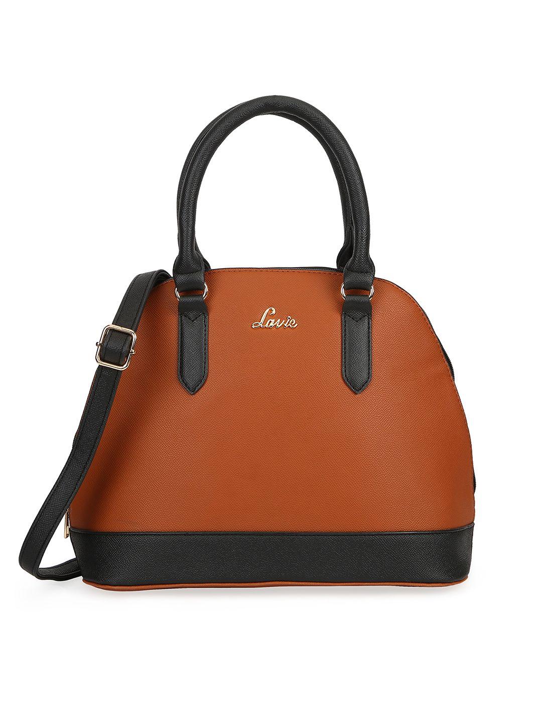 lavie brown and black colourblocked structured satchel