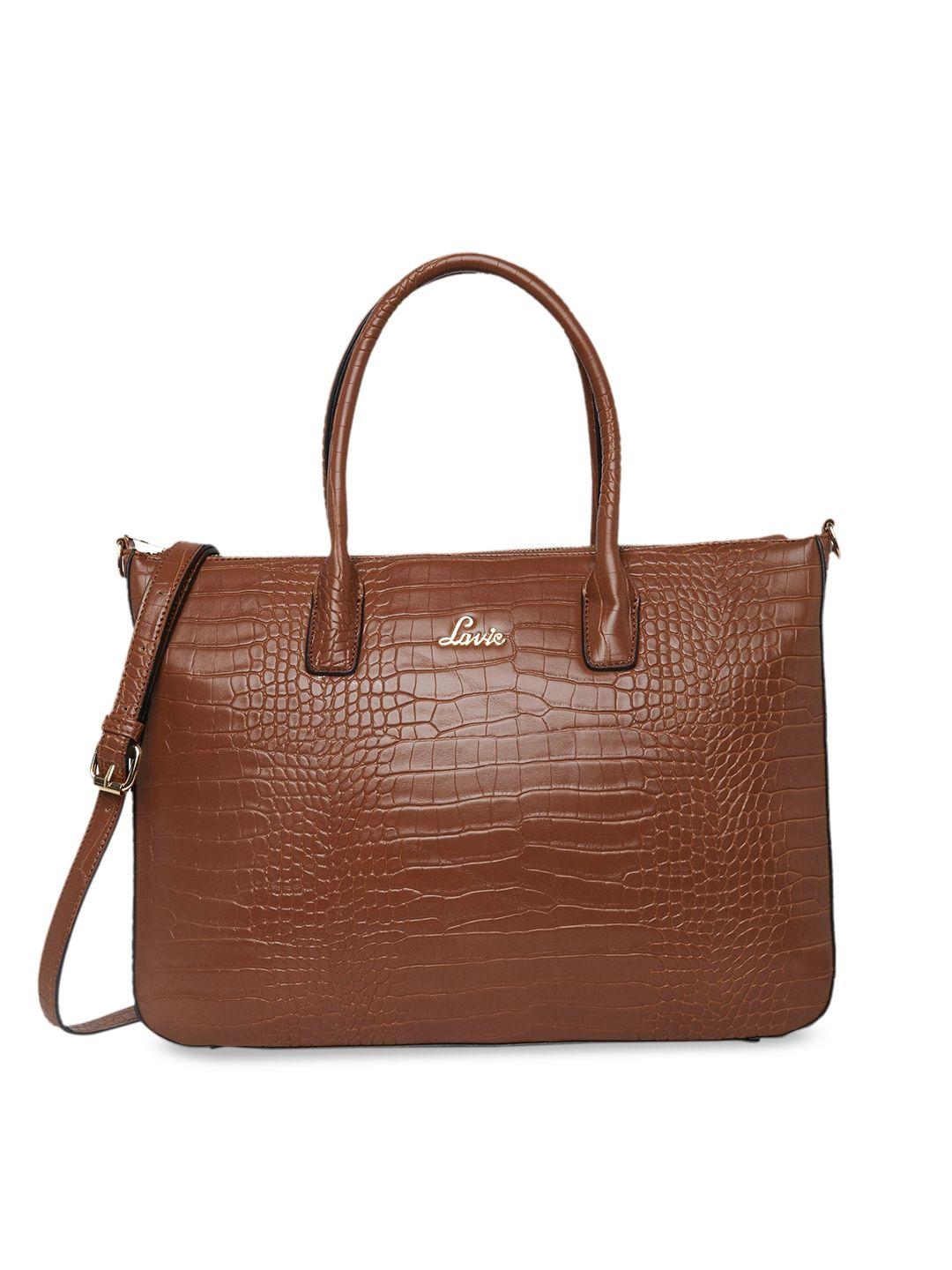 lavie brown animal textured shopper tote bag