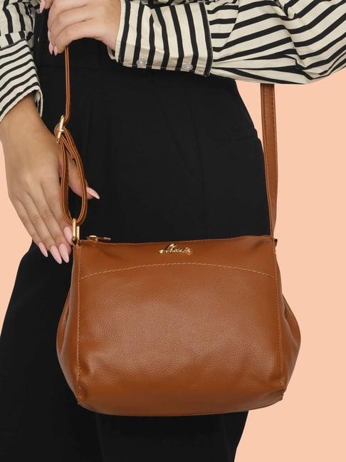 lavie brown solid sling bag