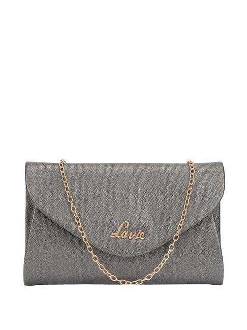 lavie charmy grey solid envelope clutch