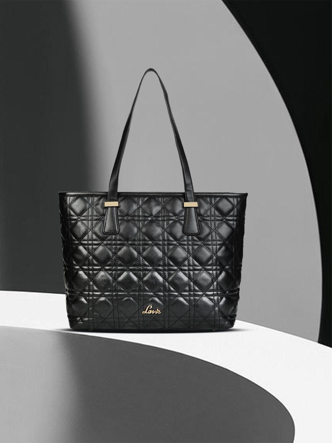 lavie dio sherry black textured shoulder bag with quilted detail
