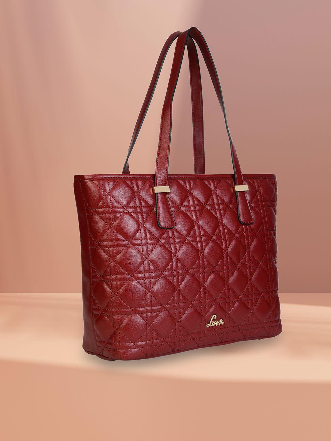 lavie dio sherry maroon textured structured shoulder bag with quilted detail