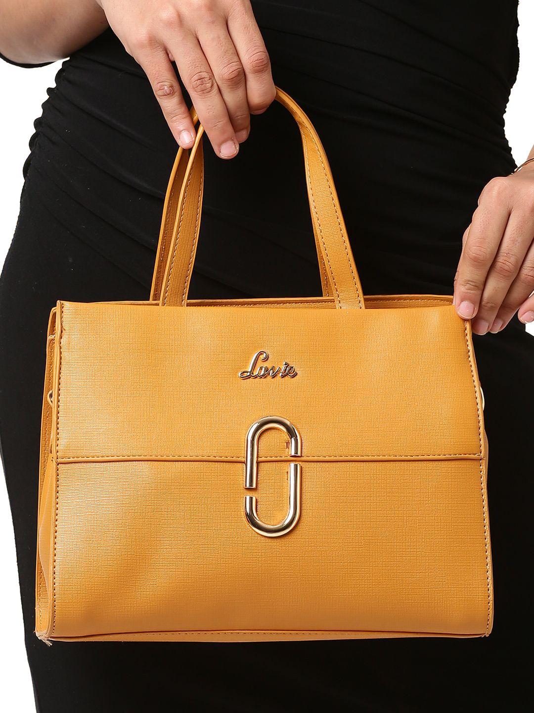 lavie gehry women mustard yellow solid pu structured handheld bag