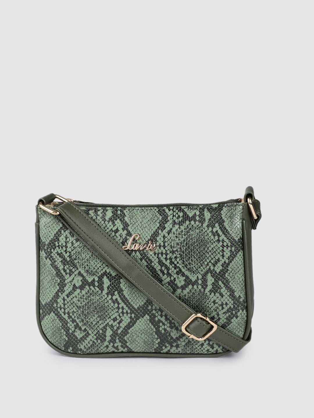 lavie green animal print pyth keg structured sling bag