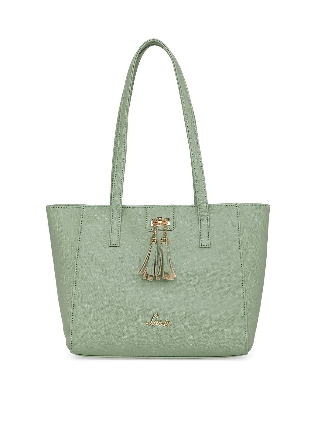 lavie green structured shoulder bag with tasselled