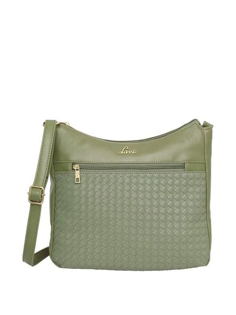 lavie green textured medium sling bag