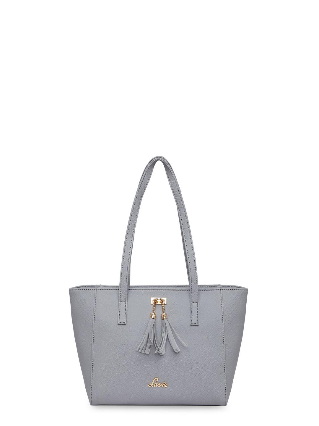 lavie grey solid structured shoulder bag with tassel detailing