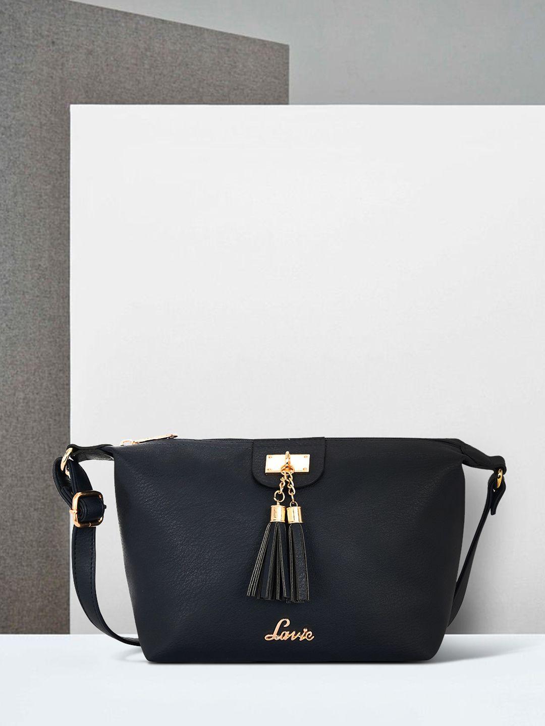 lavie marma navy blue solid structured sling bag