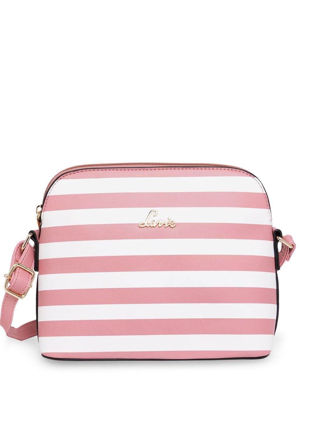 lavie moritz coral pink & off-white striped sling bag