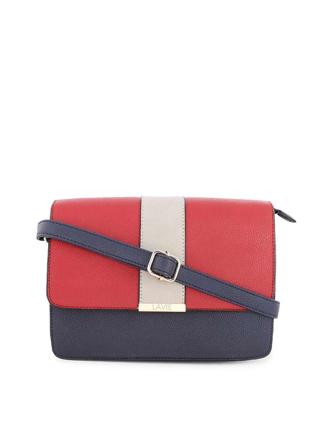 lavie navy blue & red colourblocked sling bag