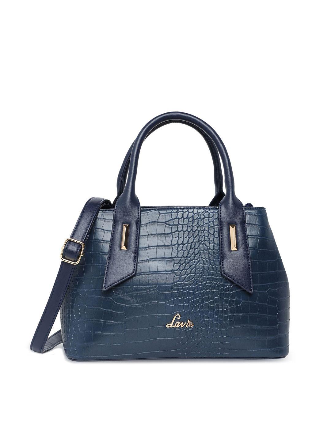 lavie navy blue animal textured structured handheld bag