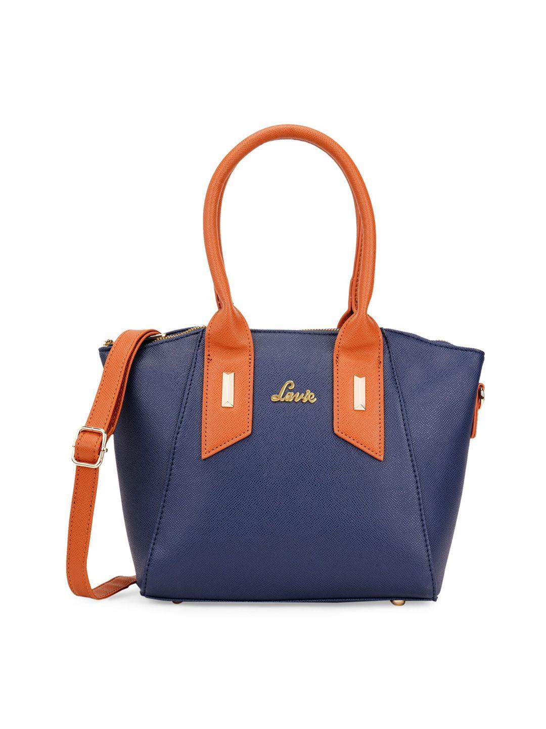 lavie navy blue colourblocked structured satchel