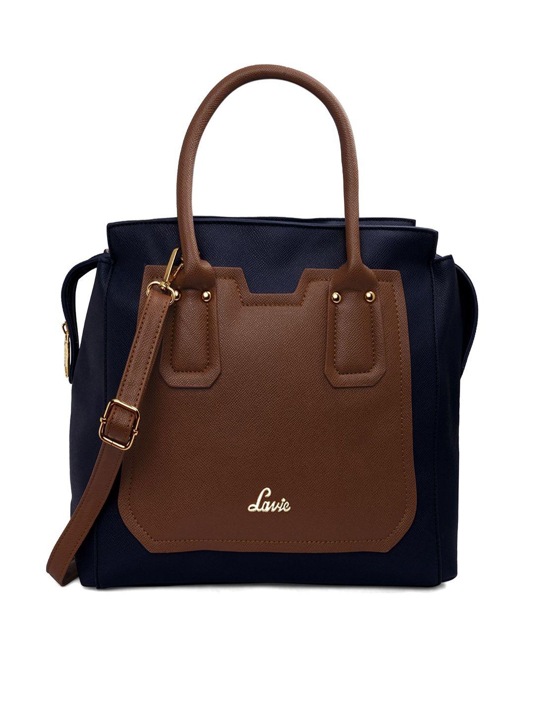 lavie navy blue colourblocked structured satchel