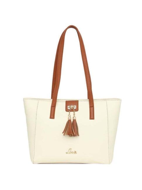 lavie off white solid small tote handbag