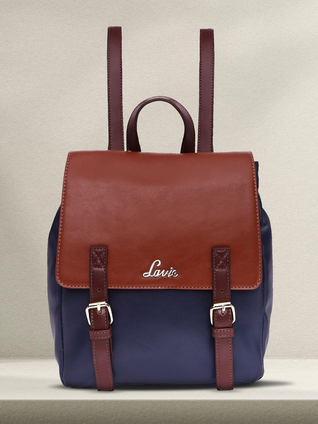 lavie oleo women brown & navy blue colourblocked backpack