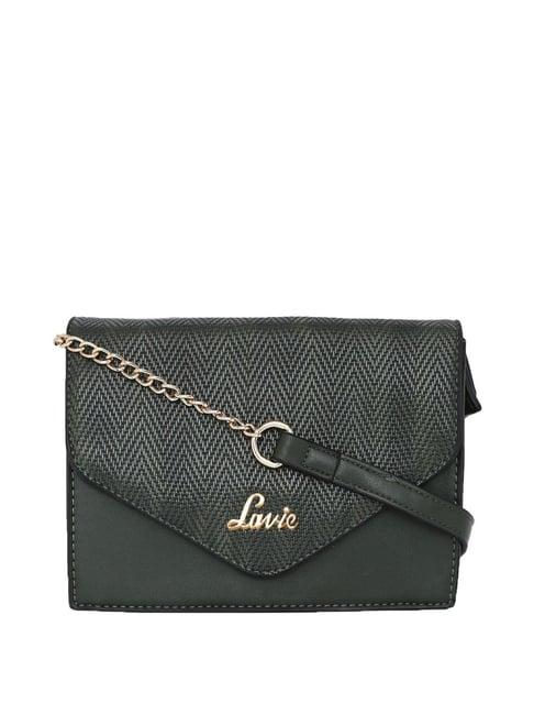 lavie olive green textured medium sling handbag