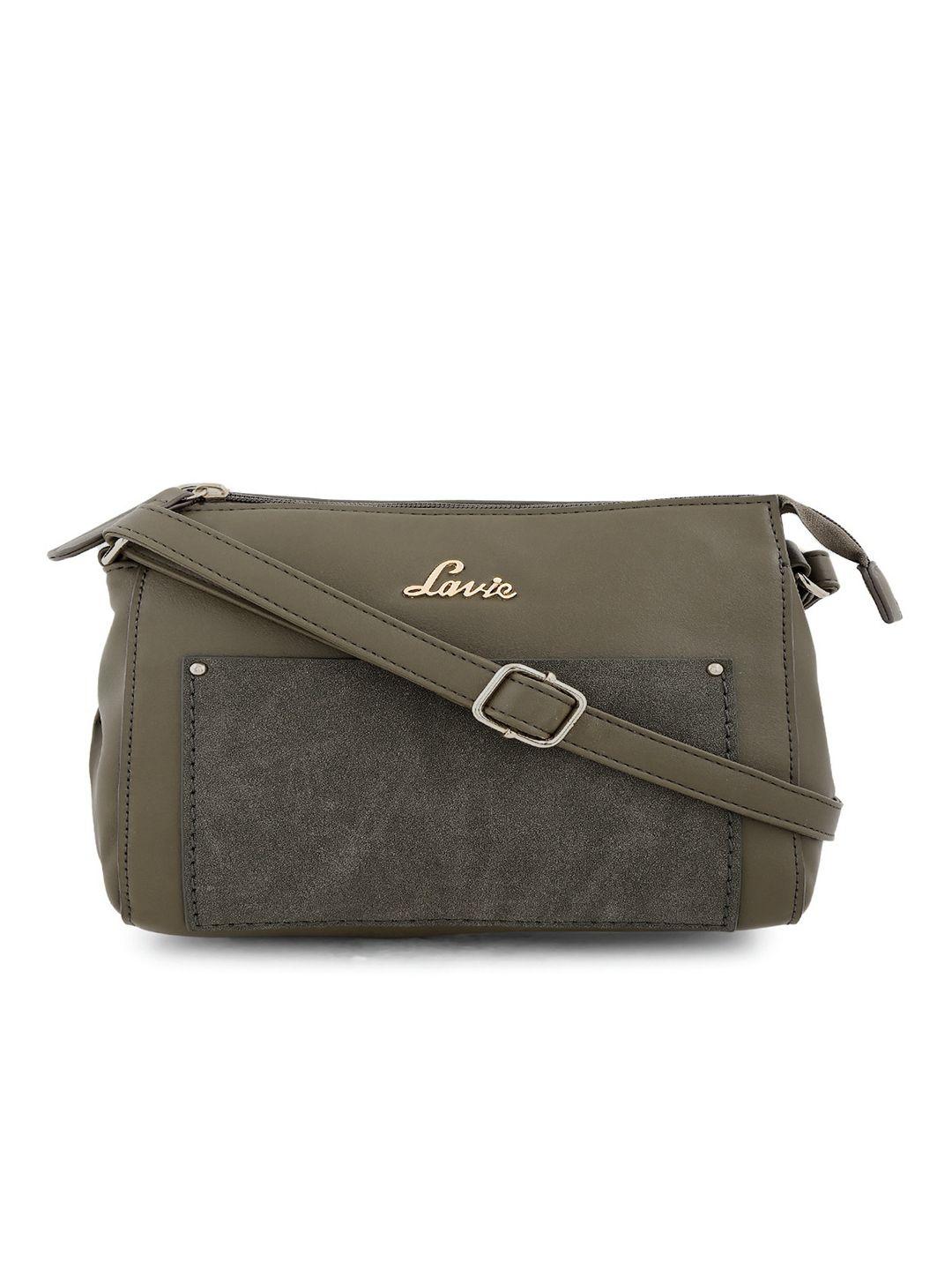 lavie onora olive green solid patch sling bag