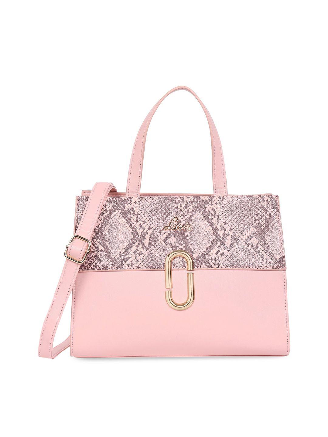 lavie pink animal printed structured satchel