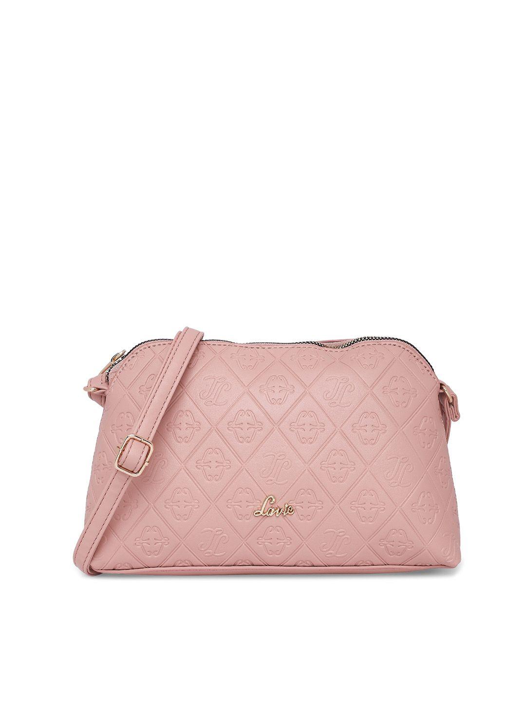 lavie pink textured structured sling bag