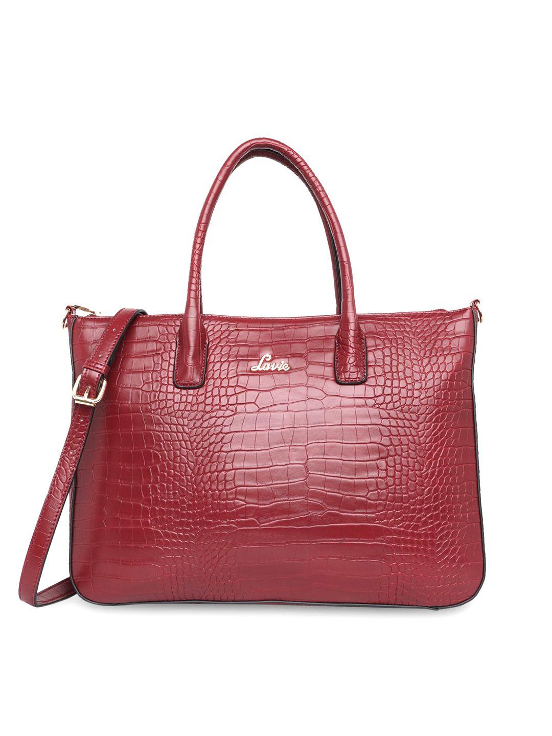 lavie red animal textured shopper tote bag