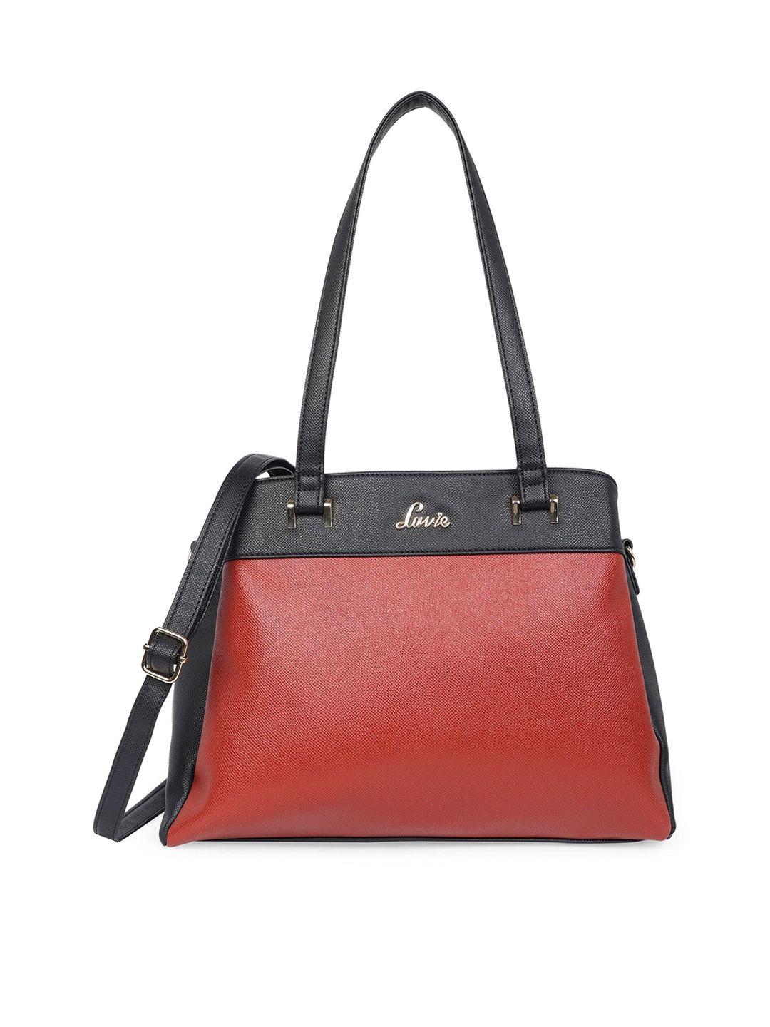 lavie red colourblocked structured shoulder bag