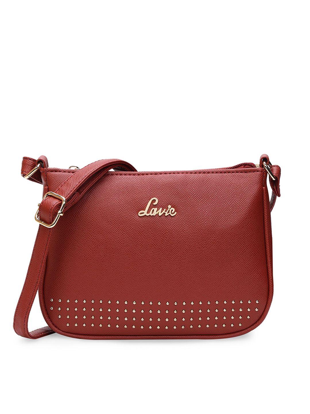 lavie red embellished structured sling bag