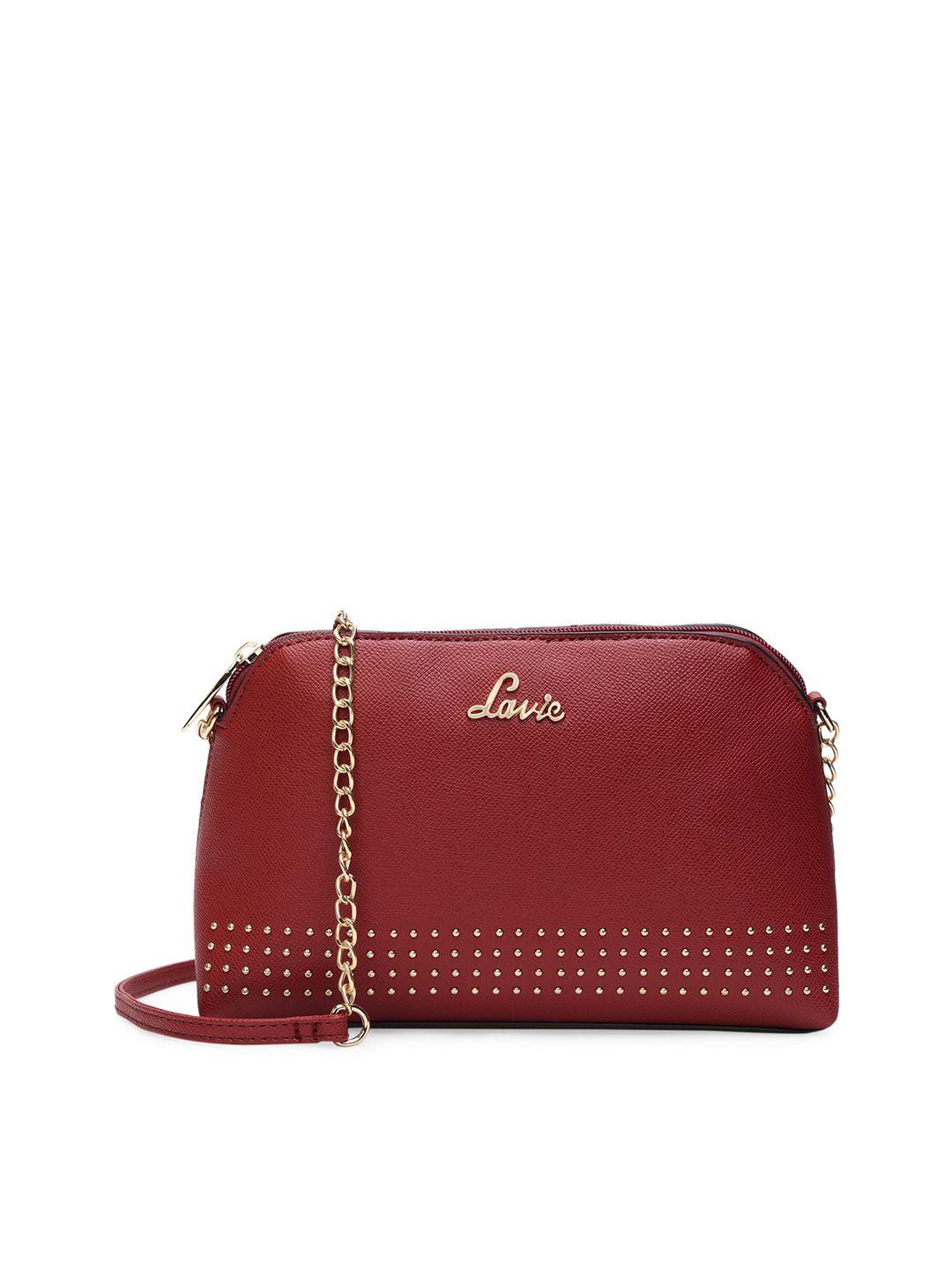 lavie red embellished structured sling bag