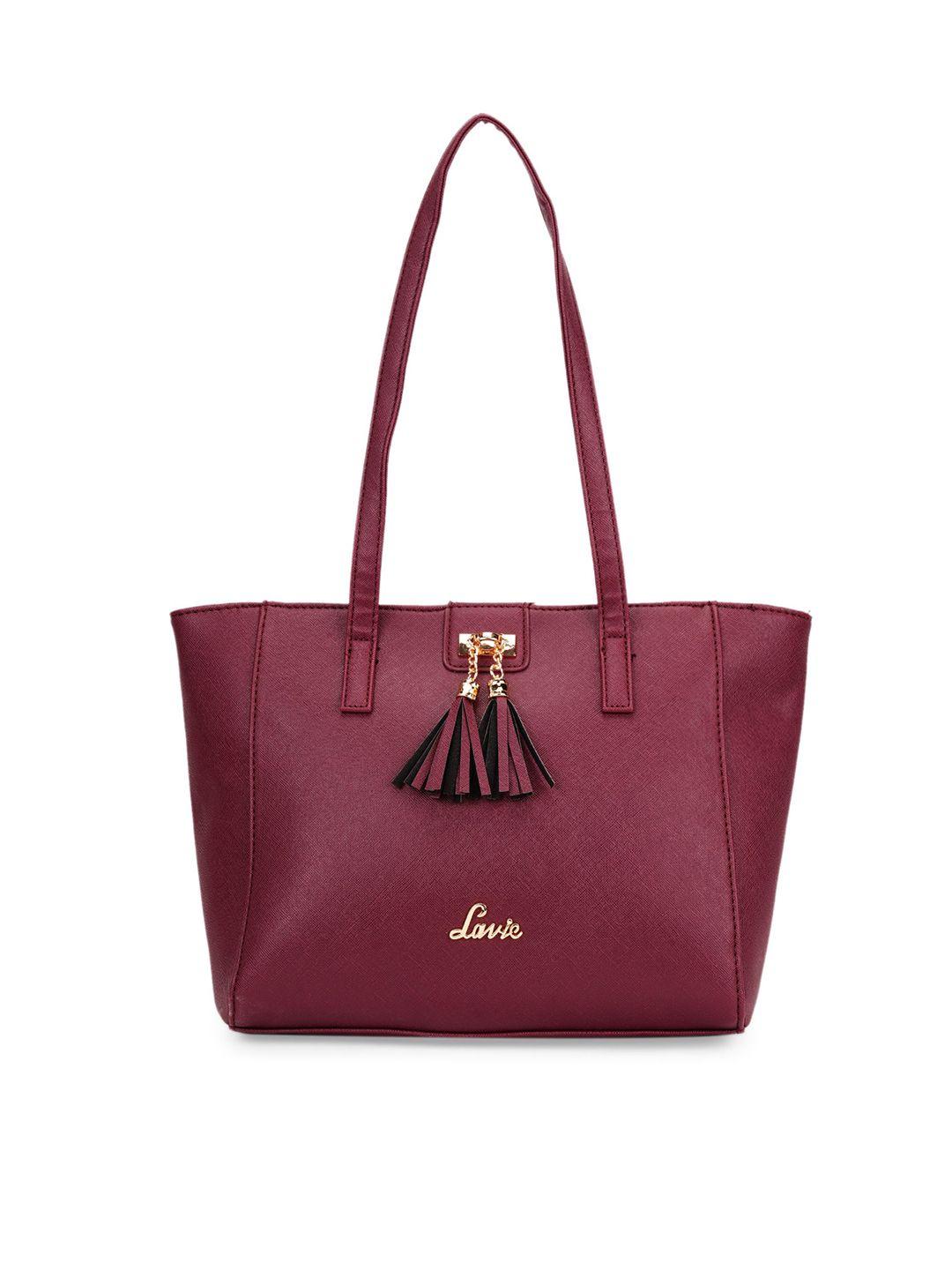 lavie red structured shoulder bag with tasselled