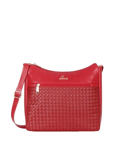 lavie red textured medium sling bag