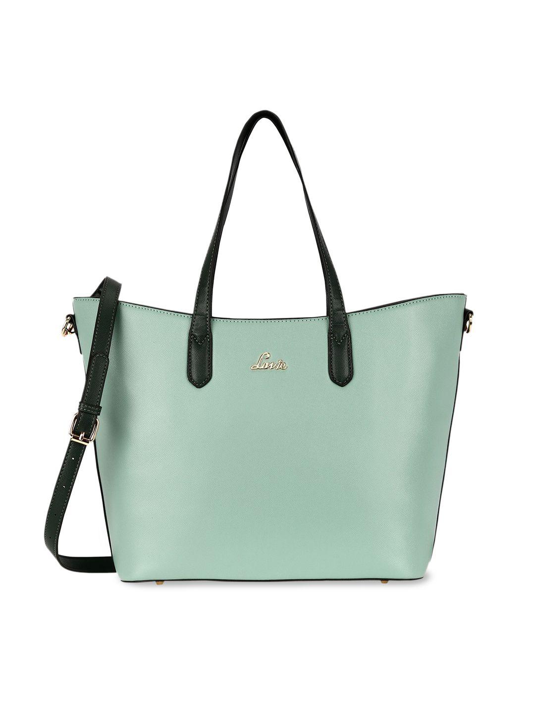 lavie sea green colourblocked structured satchel