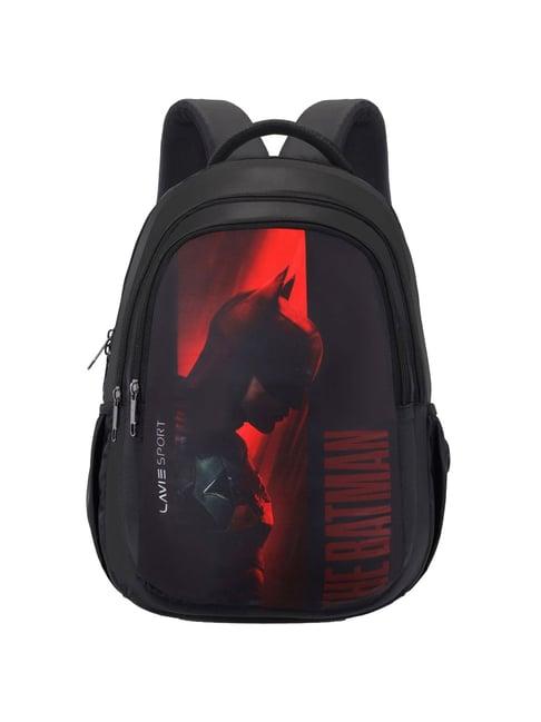 lavie sport batman shadow black & red polyester printed laptop backpack - 26 ltrs