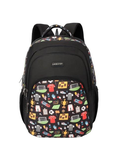 lavie sport sporty 39l printed school unisex backpack with rain cover for boys/girls (black)