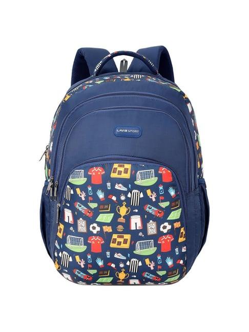 lavie sport sporty 39l printed school unisex backpack with rain cover for boys/girls (navy)